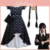 Robe Mercredi Addams Perruque Costume Cosplay Pour Filles Enfants Halloween Noël Fête