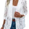 Spring Summer Fashion Lace Women Shirt Jacket Solid Color Loose Elegant Hollow Out Thin See Through Office Blouse Short Coats Female Casual Clothing