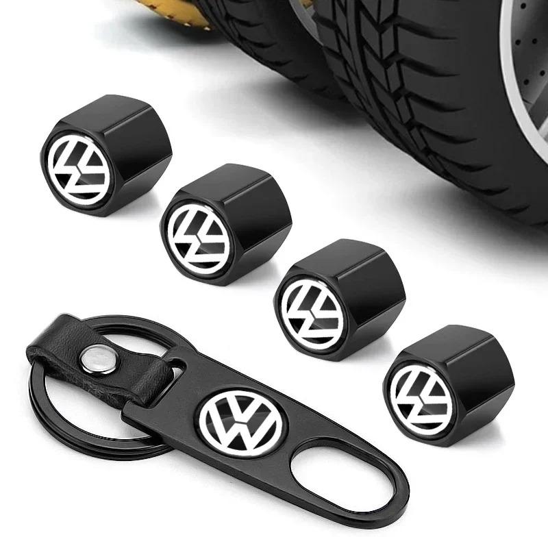 1 set Metal Wheel Air Valve Covers Tire Valve Stem Caps with Keychain for VW CC Golf 6 7 GTI Tiguan B5 B6 B7 MK5 Passat OEM 3B7