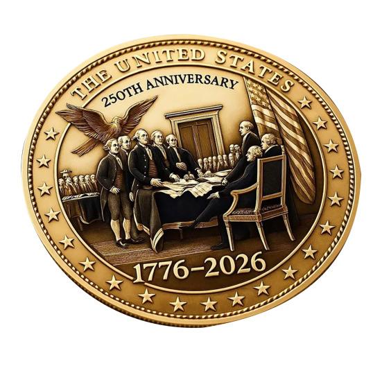 US 250th Anniversary Souvenir Coin Double-Sided Carved United States History Commemorative Badge