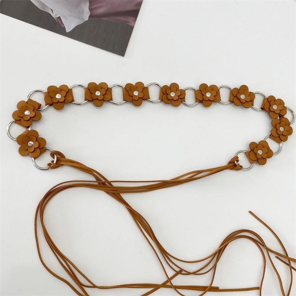 Ethnic Leather Waist Rope Floral Dress Jeans Belt American Women's Belt  Waist Decoration