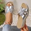 Gold Silver Wedge Heel Slippers for Women Summer 2025 Comfort Non Slip Beach Shoes Woman Fashion Weaving Platform Slides Sandals