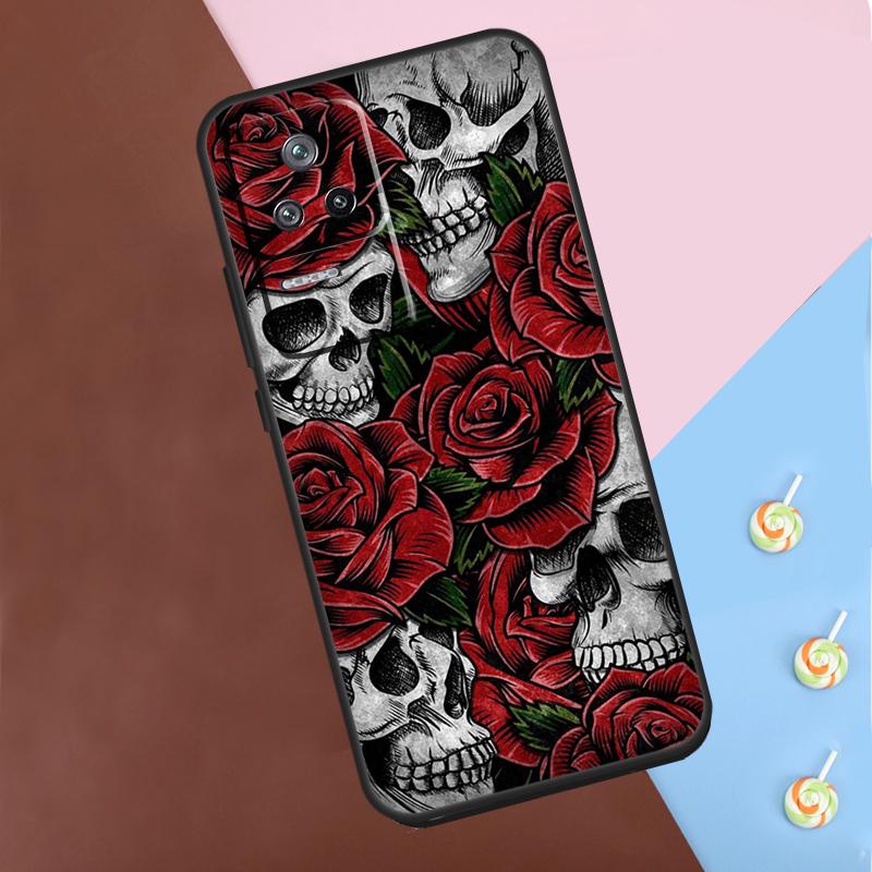 Gothic Floral Skull Case For Xiaomi 13T 14 Pro 11T 12T 12 13 Lite POCO X6 X3 X4 X5 Pro F3 F5 M5s M6 Pro Cover