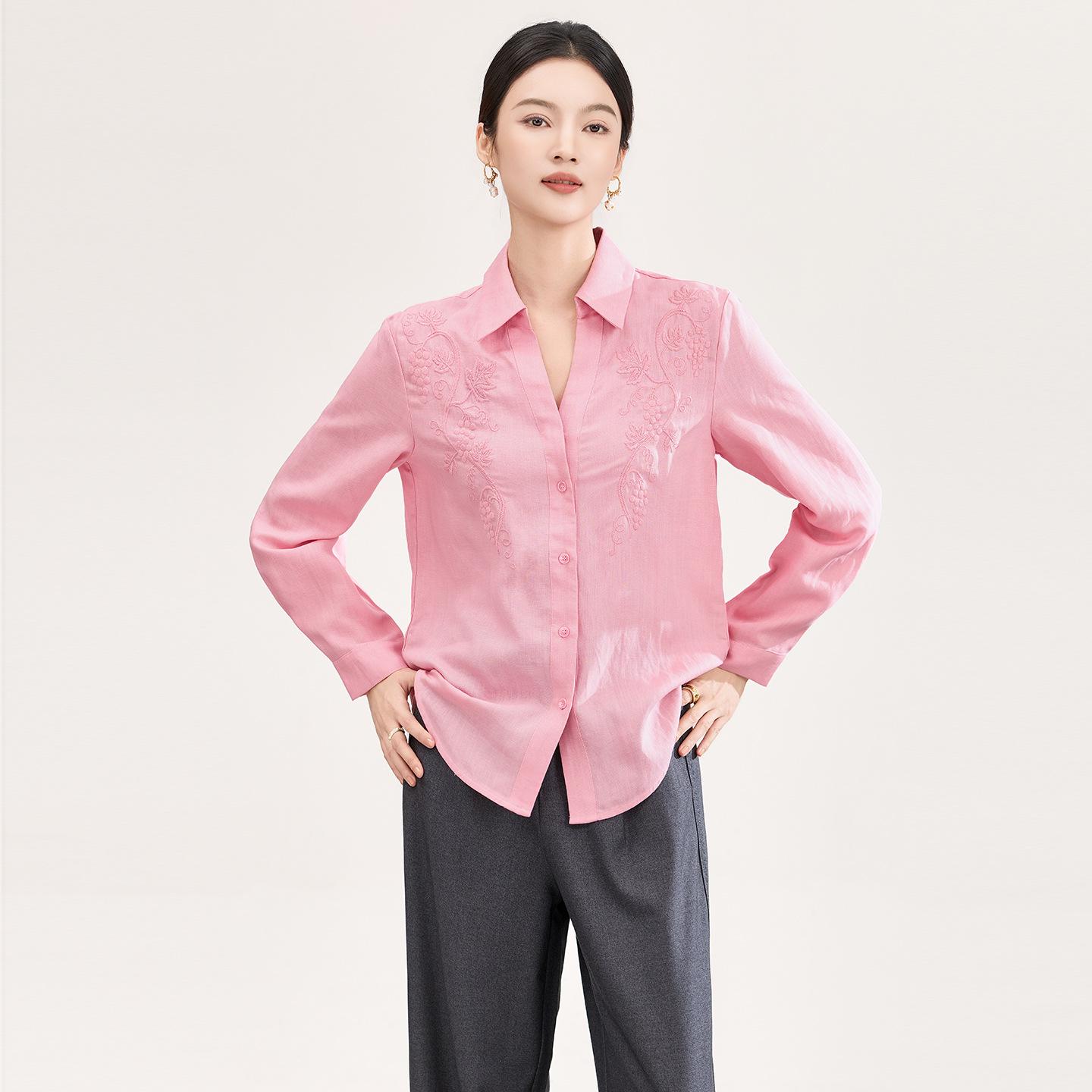 Nanyou Women s Elegant Long-Sleeve Embroidered Shirt - Professional, High-Quality Spring Top S розовый