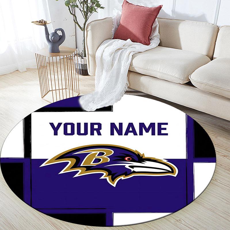 Custom Name,Baltimore Ravens pattern round rug,Carpet Rug for Living Room Bedroom Playroom ,Non-slip Floor Mat,Holiday Gifts and Birthday Gifts.