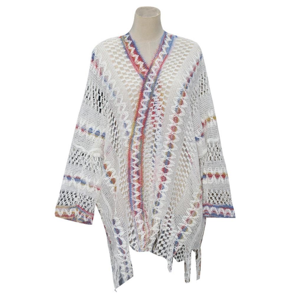 Tassel Ethnic Style Shawl Wave Stripe Sunscreen Scarves Knitted Shawl for Women  Ladies/Girls