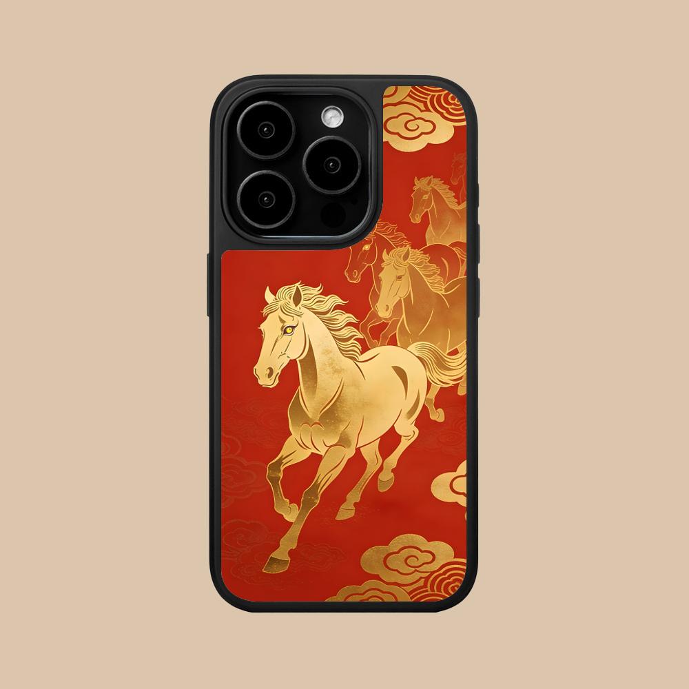Golden Horse Year Mobile Phone Case for iPhone 17 16 15 14 13 12 11 Air Pro Max Plus Matte Surface Colorful Cover Pretty Cover