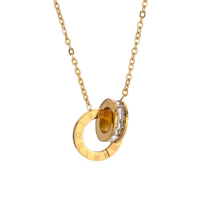 Women's Luxury Roman Numeral Double Ring Necklace Set