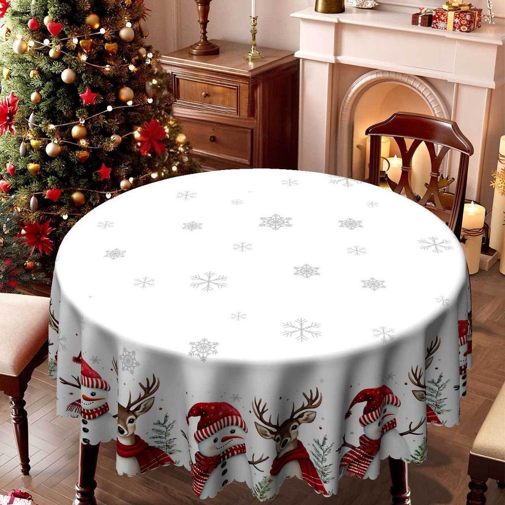 Runde/Quadratische Tischdecke mit Weihnachtsmotiv, Elch Schneemann Schneemuster, Dekorative Tischdecke, Festliche Atmosphäre