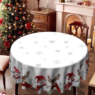 Runde/Quadratische Tischdecke mit Weihnachtsmotiv, Elch Schneemann Schneemuster, Dekorative Tischdecke, Festliche Atmosphäre