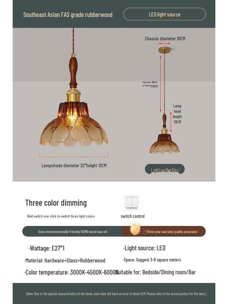 French Mid-Century Solid Wood Bedside Pendant Light