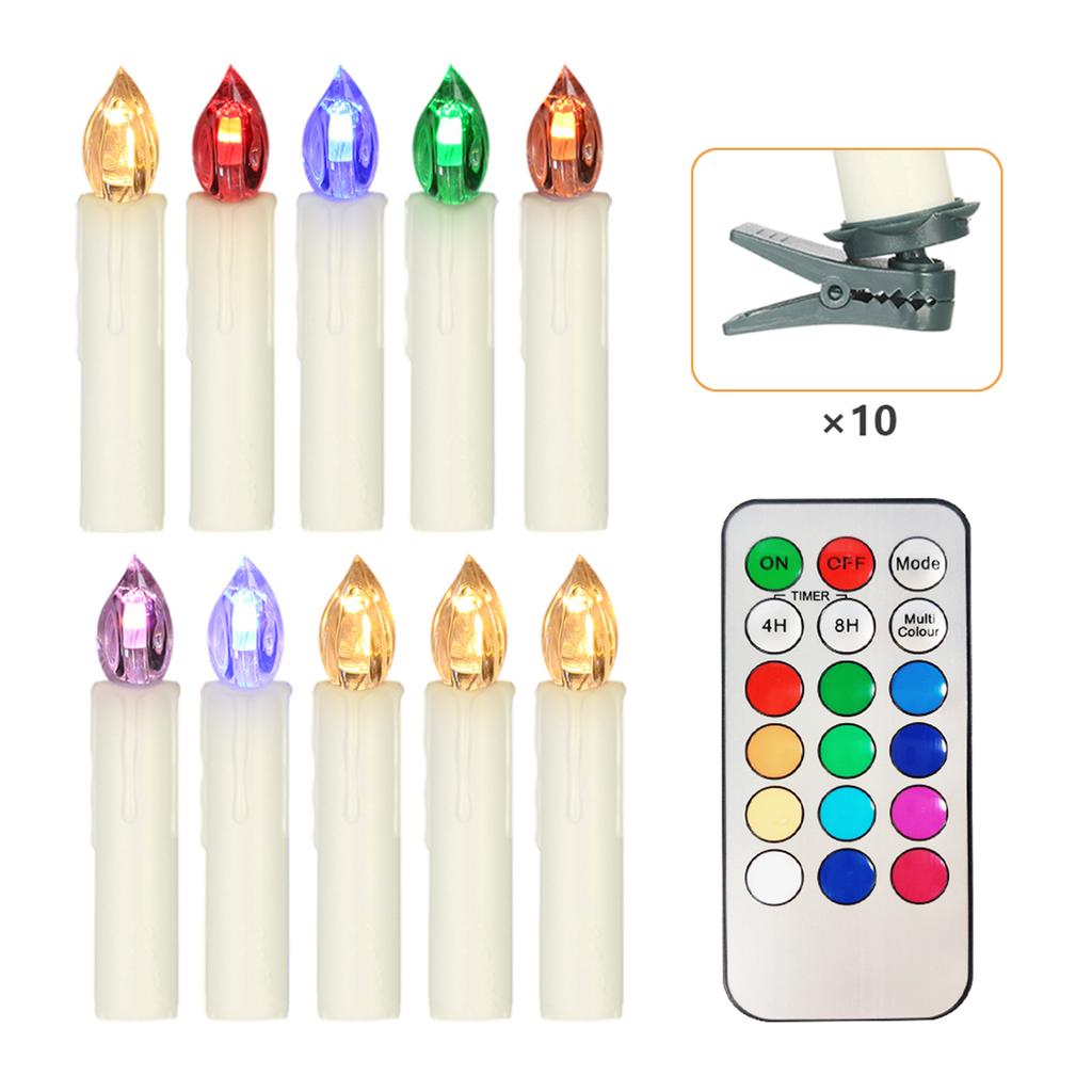10 PCS Flameless Candles with Remote Control Realistic Color Changing LED Candles Battery Powered Christmas Tree Flickering Taper Candle Lights
