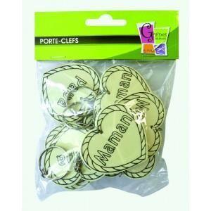 Porte clés - GRAINE CRÉATIVE - Coeur - 10 en bois - Décorables - Cadeaux fête des mères/pères