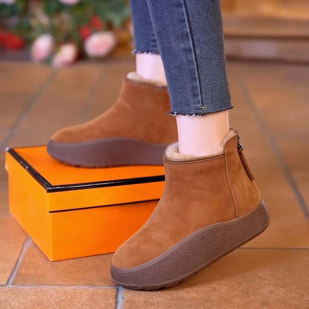 Women's Lightweight Comfortable Thick Sole Winter Warm Cold Padded Snow Boots Non-slip Wear Outdoor Leisure Sports Fur One Cotton Boots