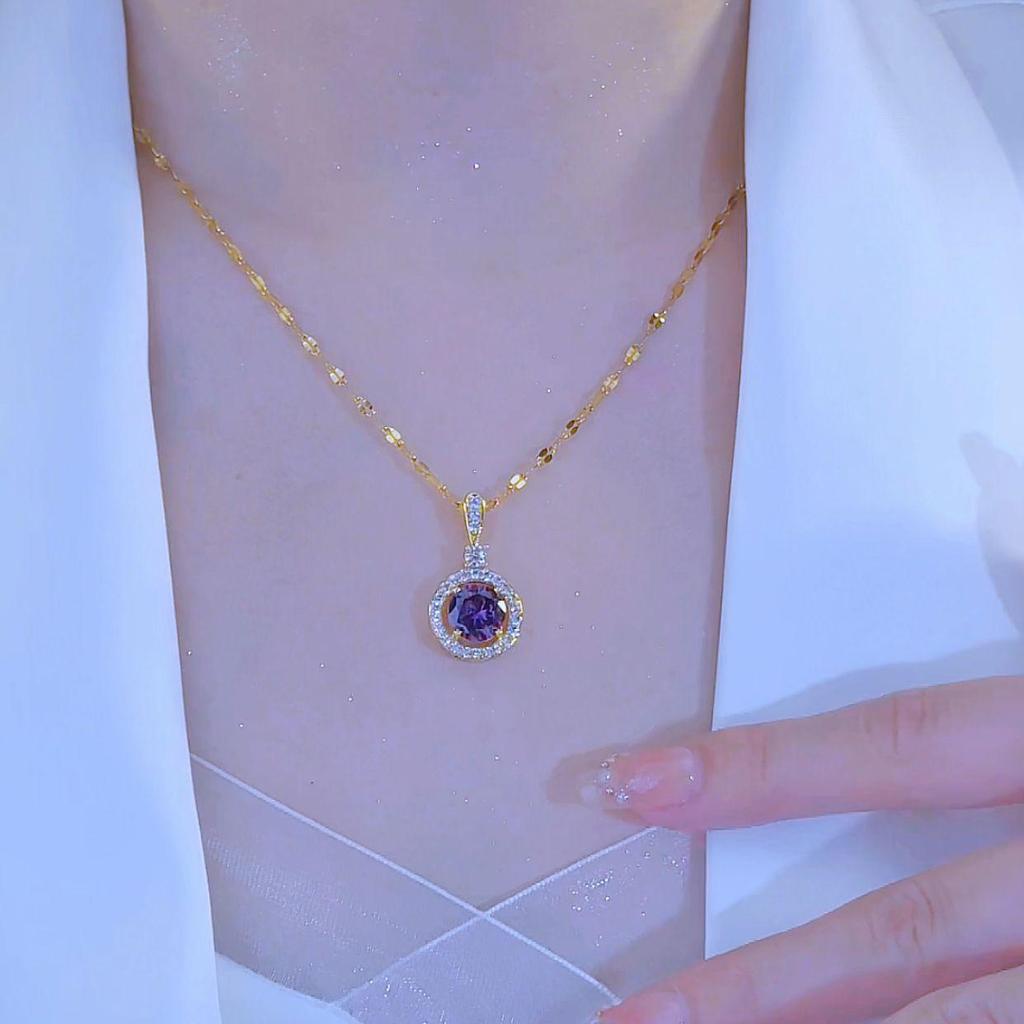 2024 Exquisite Purple Pendant Clavicle Necklace for Women - Advanced Niche Design In Round Diamond Style