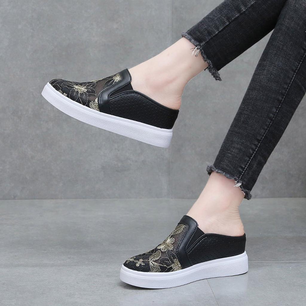 Casual Women's Non Slip Flowers Solid Color Slip On Thick Sole Breathable Work Single Shoes Slippers Summer Shoes Womens