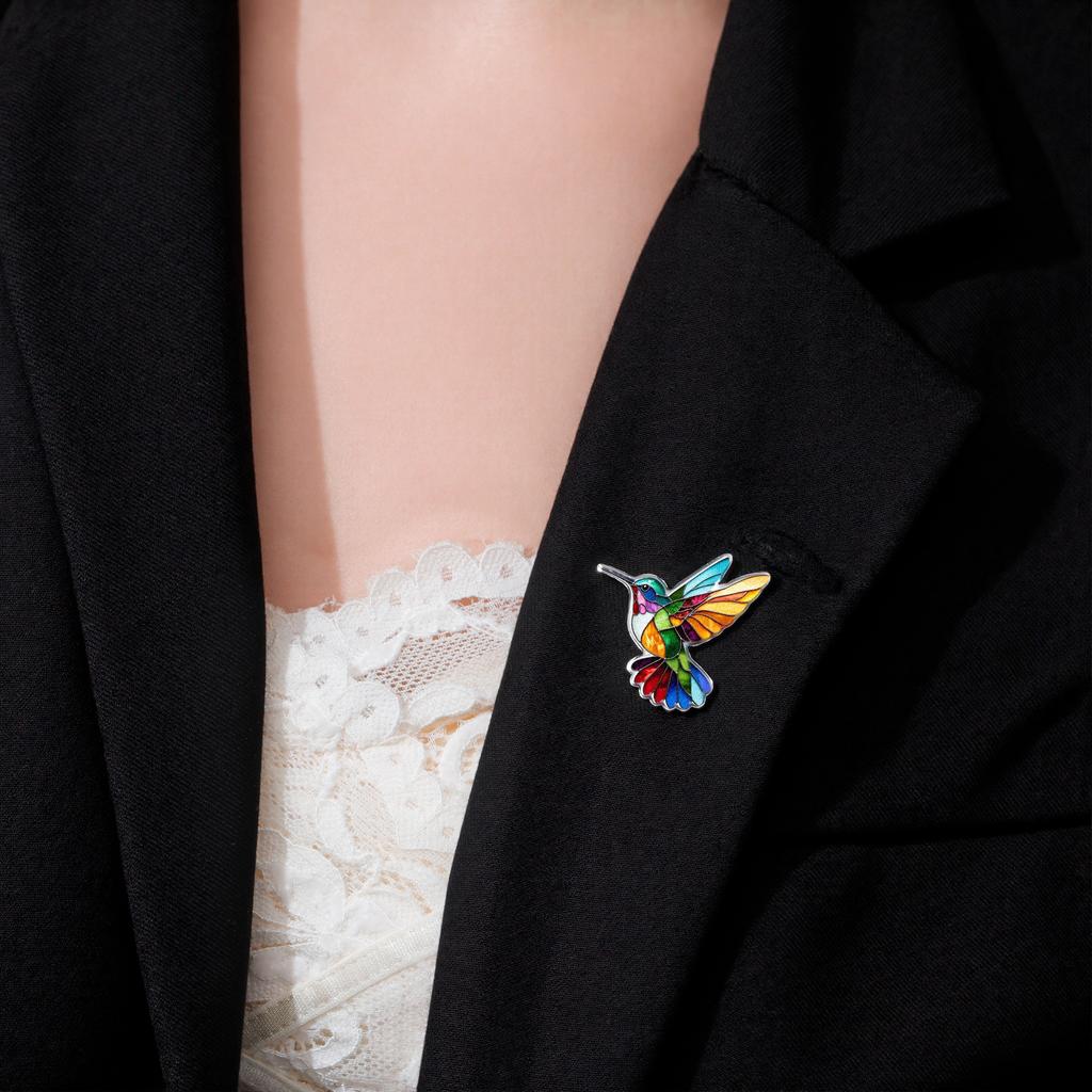 Cazador Colorful Hummingbird Lapel Pins for Women Bird Brooch Stainless Steel Metal Pins Backpack Badges Jewelry Valentine Gift