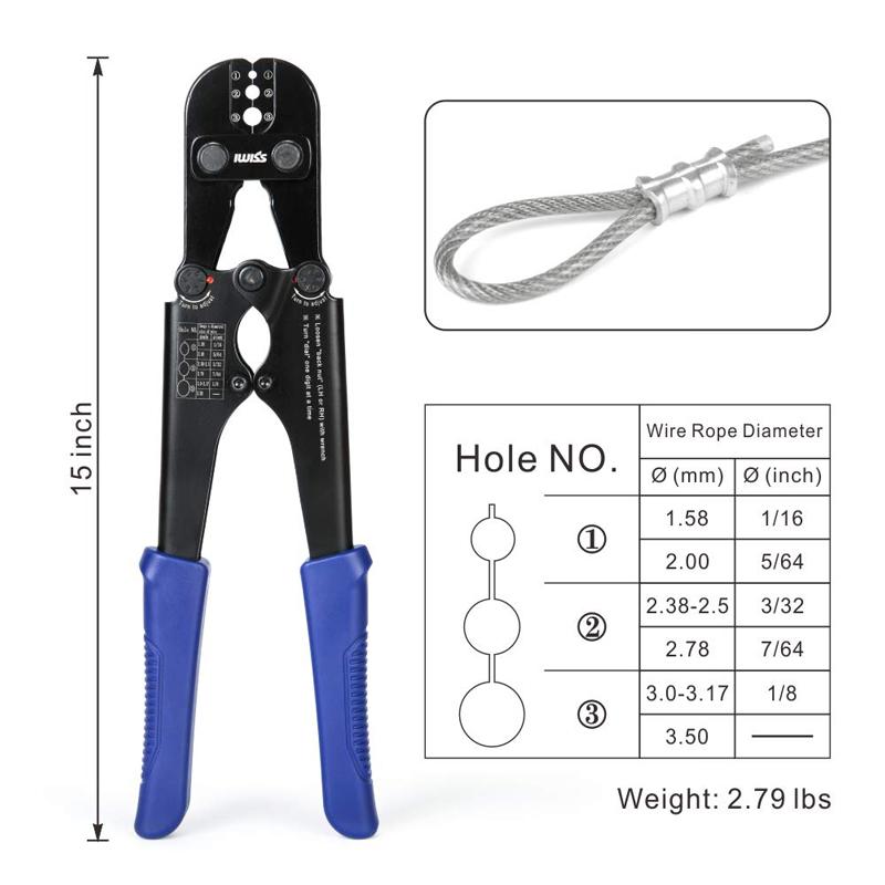 IWS-1608M Wire Rope Crimping (Hand Swage) Tool for Swaging Copper and Aluminum Oval Sleeves and Stop Sleeves from 1.58-3.5mm