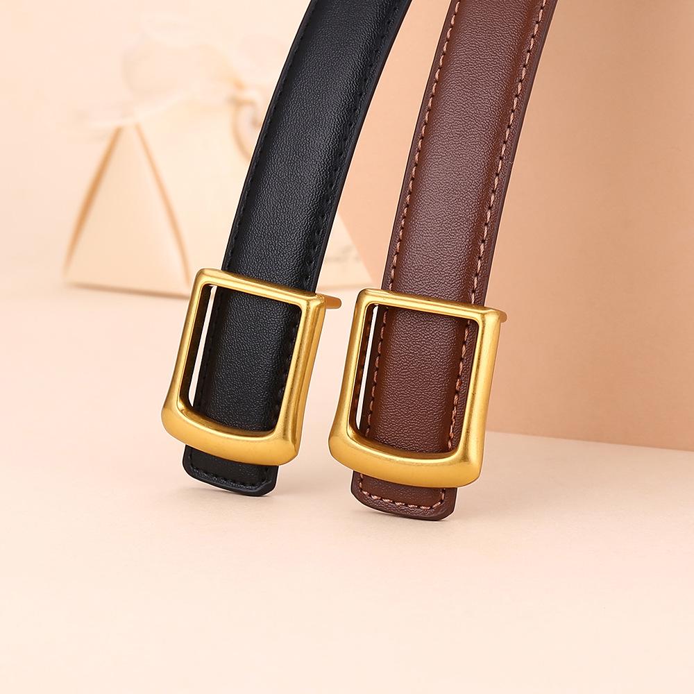 Women's Red Cowhide Leather Belt with Square Buckle - Trendy Decorative Waist Cincher