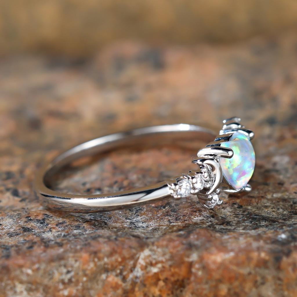 Love Style Two Sided Moon Three Claw Ring Simple and Versatile Niche