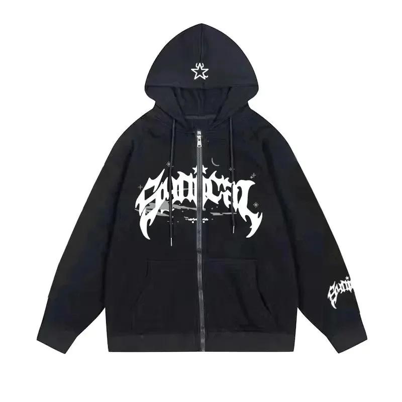 

New American Retro Zipper Gothic Letter Star Hoodie Fashionable Men s Casual Versatile Coat 3XL