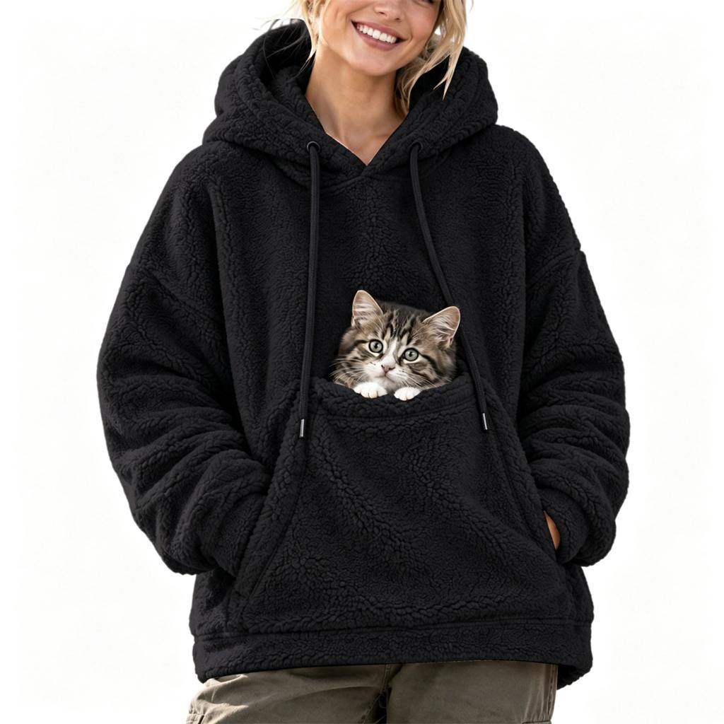 Women's Pet Pocket Drop Shoulder High Neck Hoodie