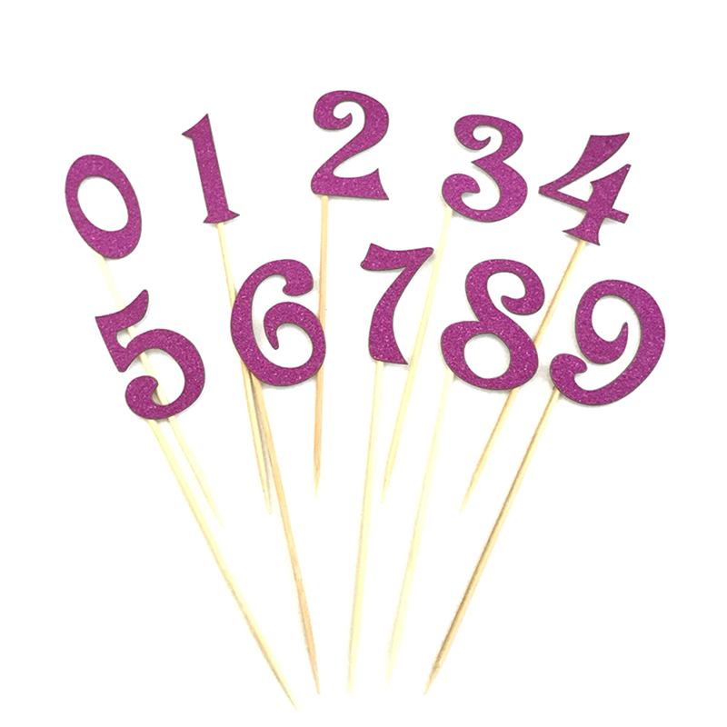 10Pcs Digital Cake Topper Number Cupcake Toppers Birthday Party Decor Supplies