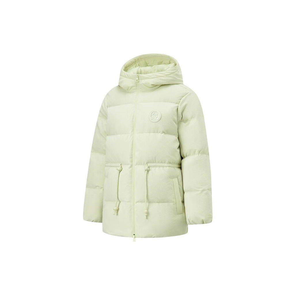 Li-Ning Sports Trend Series Solid Color Zip-Up Hooded Thickened Mid-Length Down Jacket Women Outerwear Jade-Green AYMT150-4