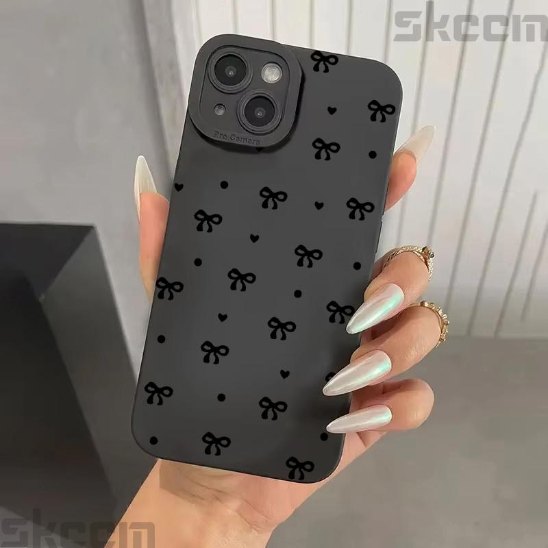 Black Bow Pattern Phone Case For iPhone 16 15 14 11 Pro Max 12 13 Mini XS XR X 8 7 16 Plus Shockproof Soft Silicone Bumper Cover