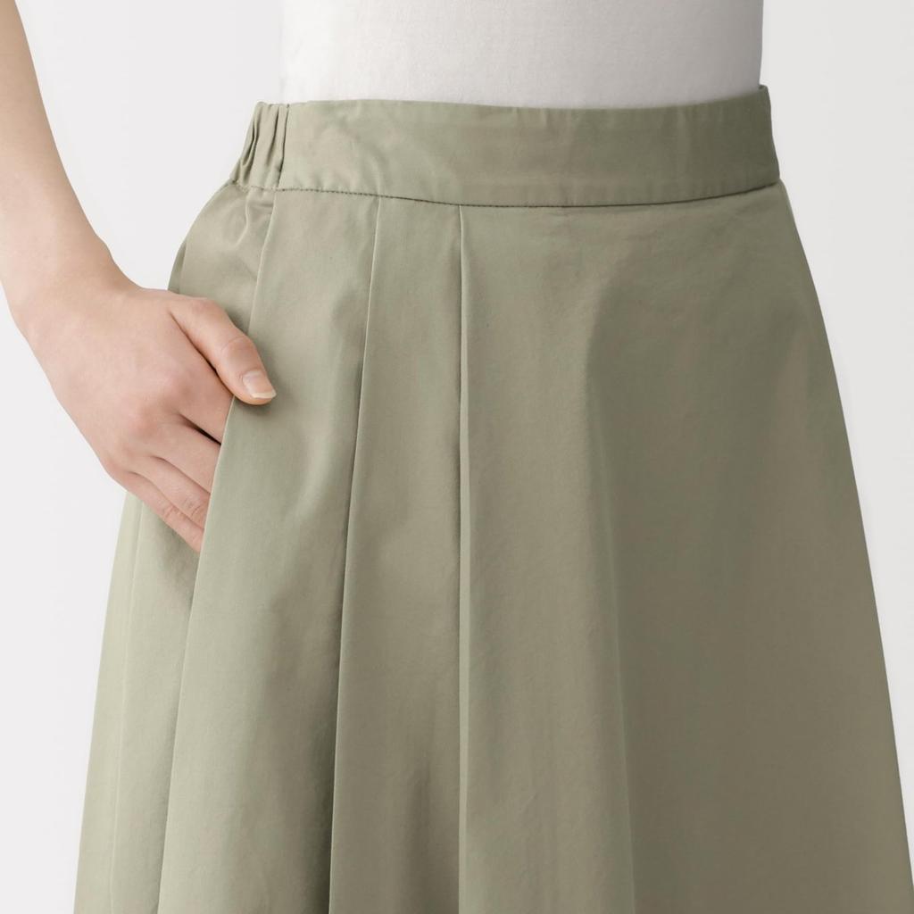 MUJI Women's High Density Twill Tuck Flare Skirt Organic Cotton Blend Dark Navy Size L BE20FA6S