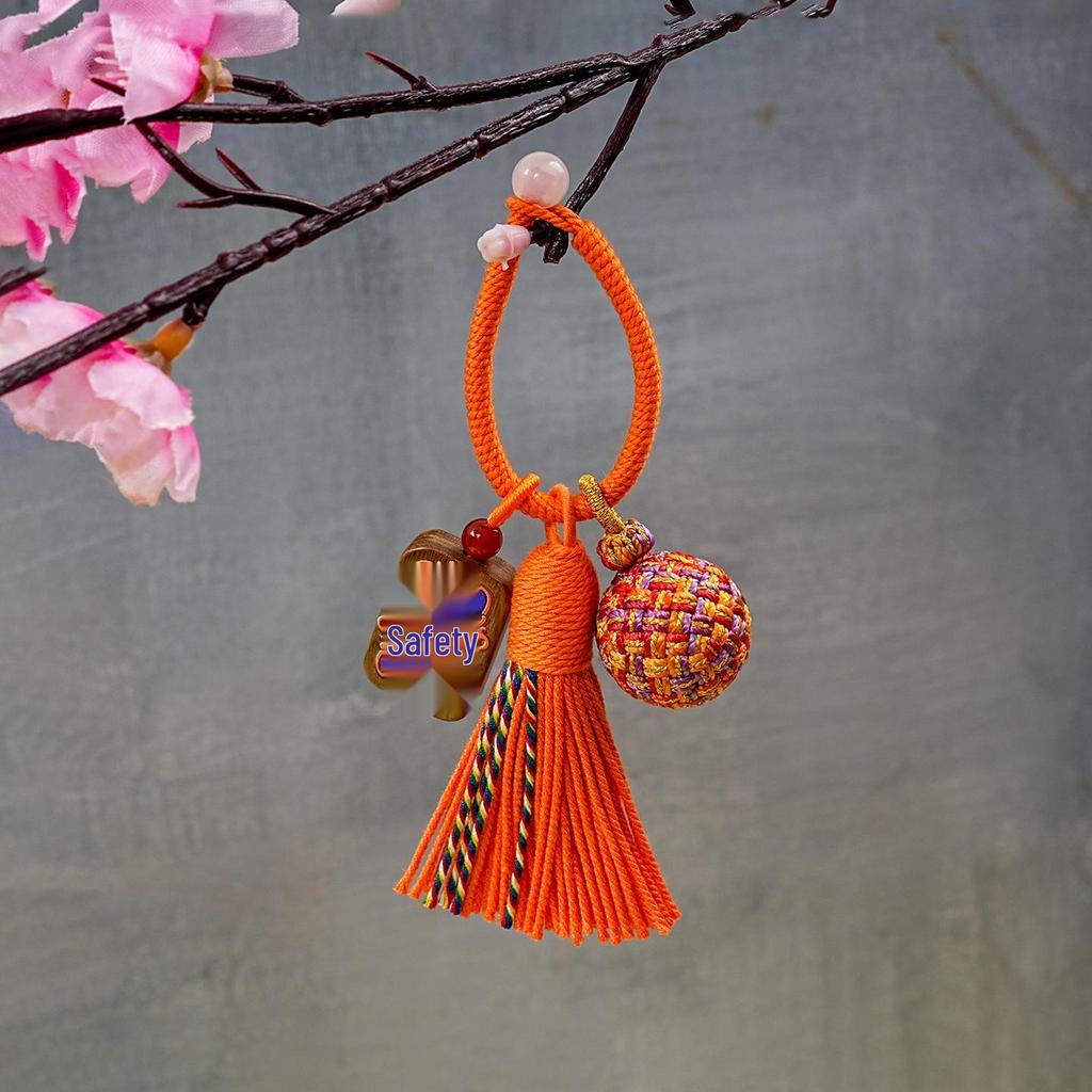 Hand-Woven Tibetan Tassel Sandalwood Keychain Amulet In Ethnic Style