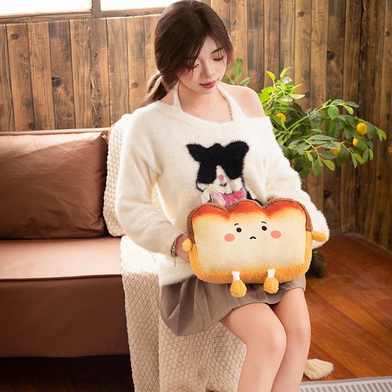 Plush Toast Bread Pillow Kawaii Food Toast Soft Doll Winter Hand Warmer Home Decoration Cushion Kids Toys Birthday Gift