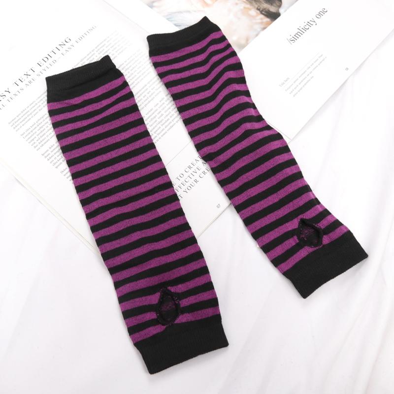 Punk Winter Warm Long Sleeves Gloves Goth Men Women Fingerless Stripe Hip-Hop Knitted Elbow Mittens Elastic Outdoor Warmer Arm