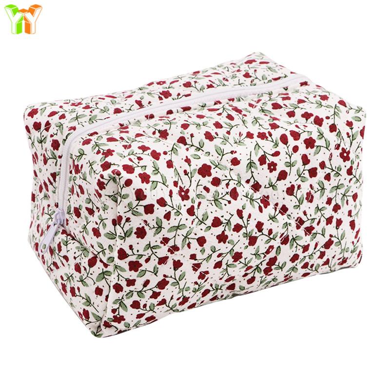 YY Handmade Cotton Makeup Bag for Women Aesthetic Girl for Toiletry Bag with Bow Detail National Style Handmade by Women
