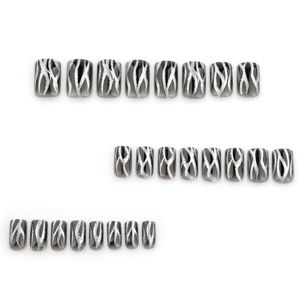 24 Buc. Unghii Pătrate Presate Negru Gradient Unghii False Flacără Unghii Acrilice Sclipitoare Acoperire Completă Unghii Autocolante