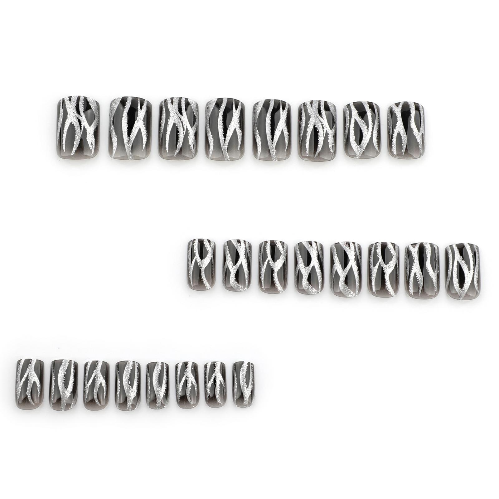 

24 шт. Пламя искусственные ногти черный градиент пресс на ногтях квадратные наклейки на ногти блестящие накладные ногти для женщин