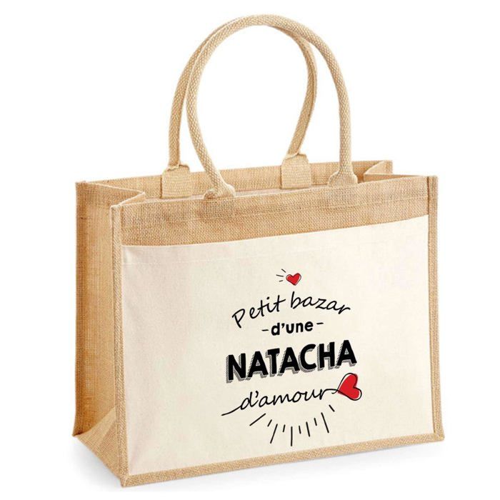 Sac de plage - PLANETEE - Jute avec poche Bazar d'une Natacha d'amour - Coton - 43x33 cm - Bandoulière