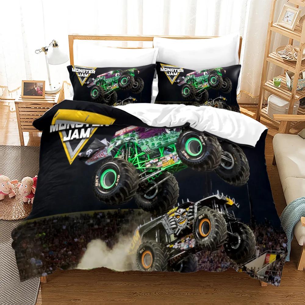 M-Monster Jam Bedding Set Single/Twin/Full/Queen/King Size Monster Jam F-F1 Bed Set Aldult Kid Bedroom Duvetcover Sets 3D Anime