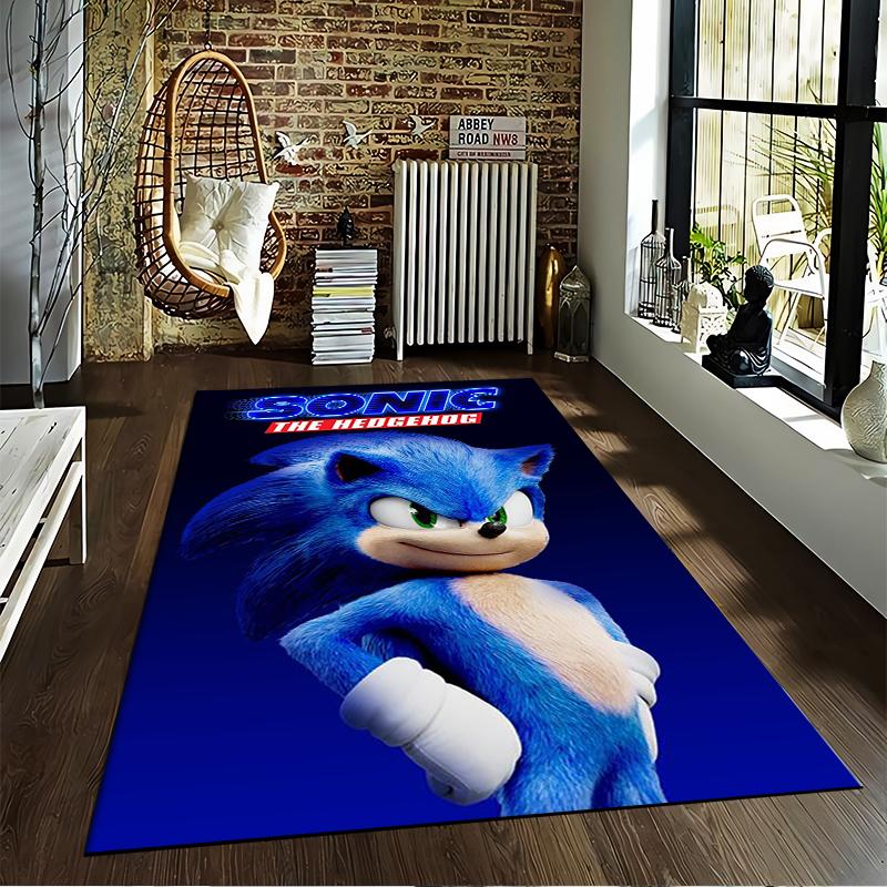 Sonic The Hedgehog Baskılı Halı Mavi Yumuşak Yatak Odası Zemin Paspası Oturma Odası Yatak Odası Kanepeleri için kaymaz olarak kullanıma uygundur