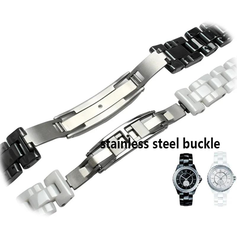 Für J12 Keramik-Armband hochwertiges Damen-Herren-Uhrenarmband Mode-Armband Mit Faltschließe schwarz weiß 16mm 19mm