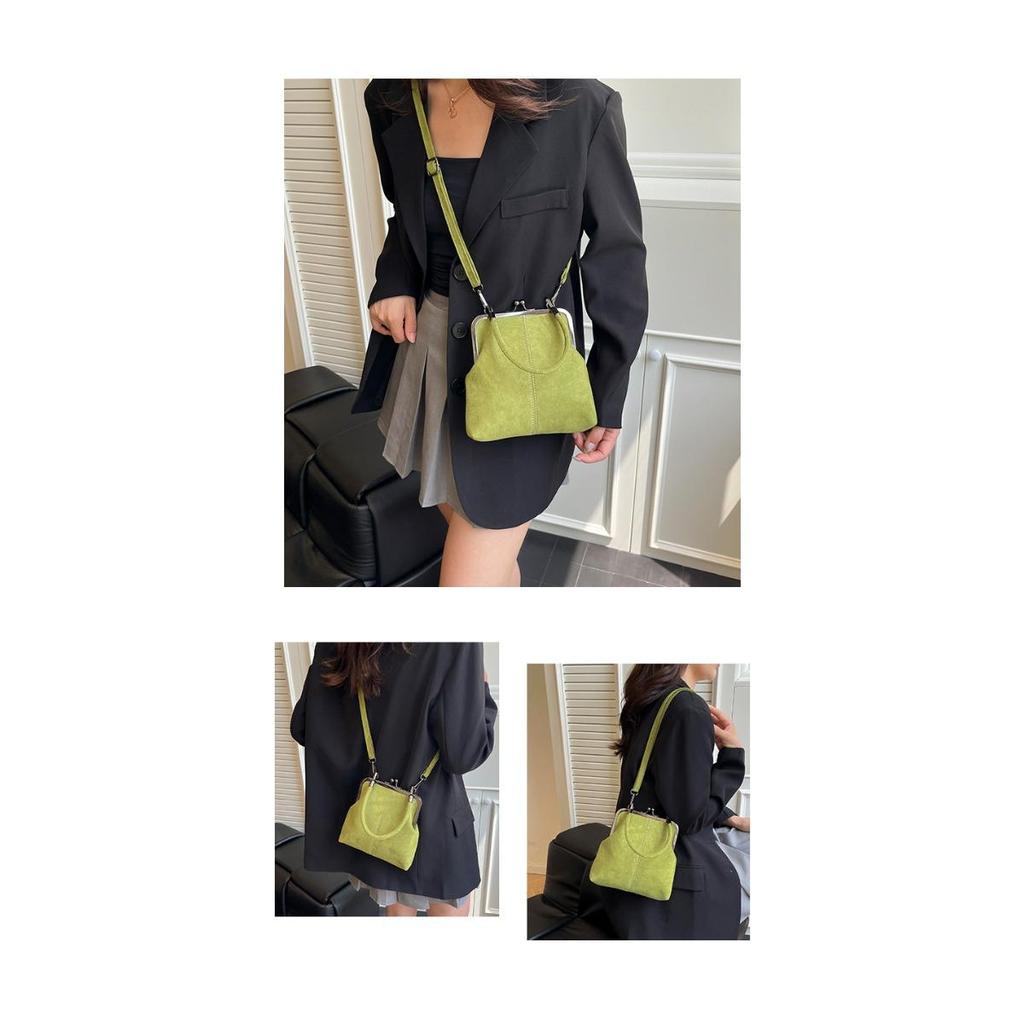 Imitation Suede Women's Retro Crossbody Bag, Elegant Contrasting Color Kiss Lock Shoulder Bag, Detachable Shoulder Strap Small Handbag, Daily Handbag