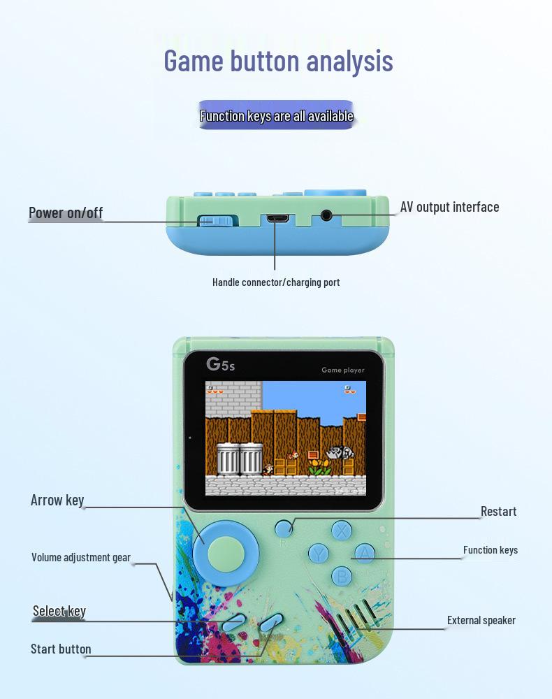 Portable 500-in-1 Classic Handheld Game Console - Nostalgic Super Mario with Big Screen and Rechargeable Battery