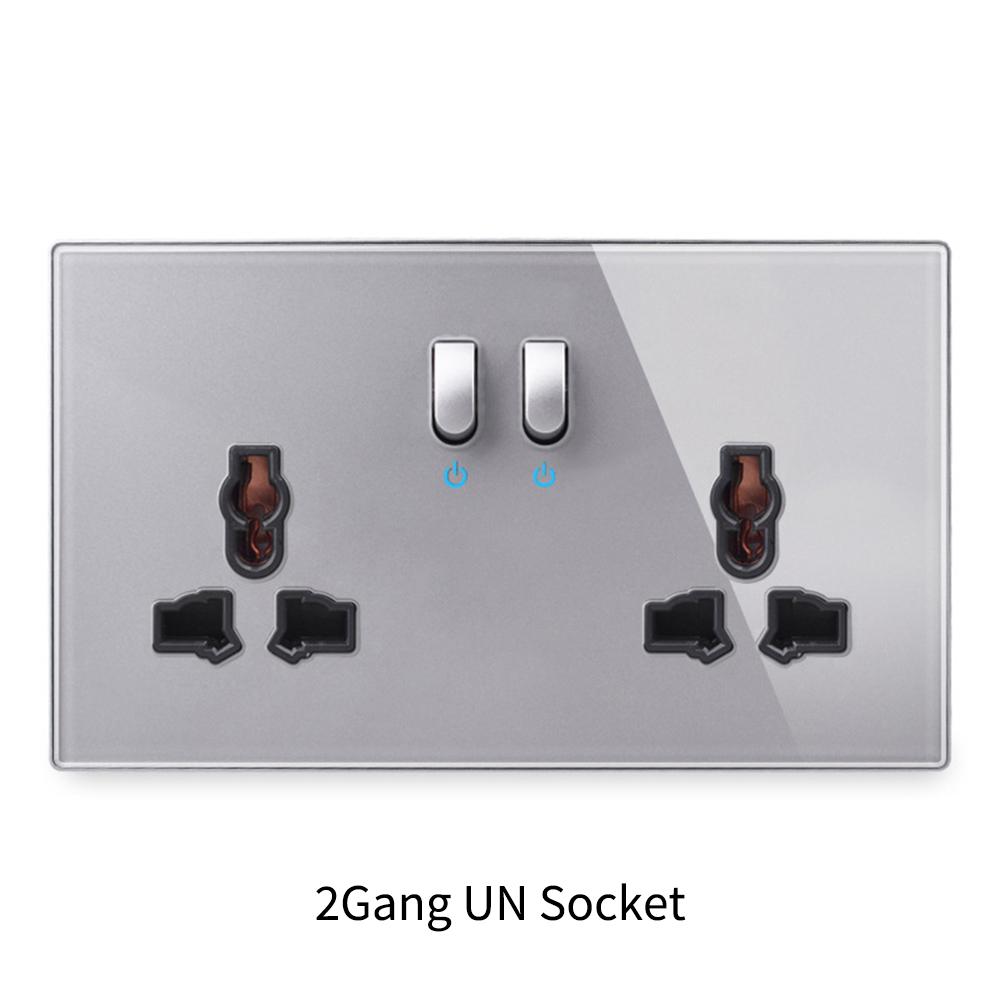 146 Piano Key Reset Switch Tempered Glass Panel 2Gang UN Multifunctional 3-hole Combination Office Hotel Home Villa Decoration