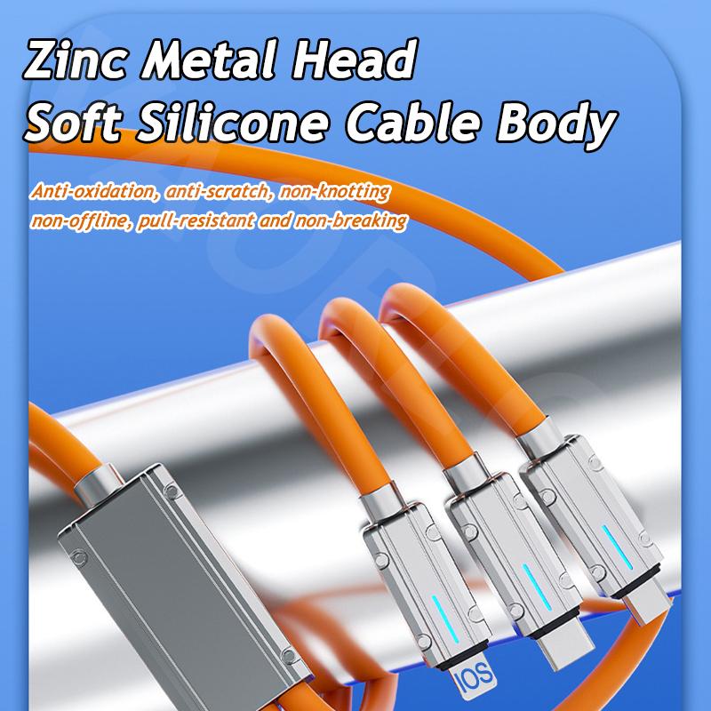 6A 120W Super Fast Charging Cable Zinc Alloy USB To IOS Type C Micro Multi-function Cable All In 1 Charger With Cable Organizer