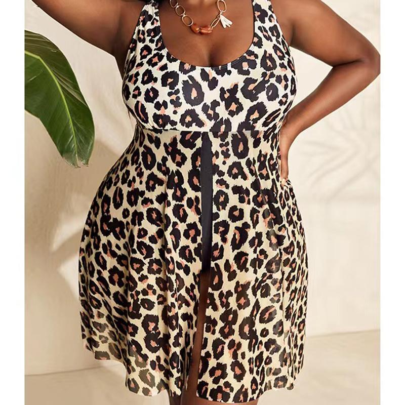 Badedrakt i plussstørrelse for kvinner Ny mote leopardtrykk Sexy One Piece Bikinier Badetøy i store størrelser Strandkjole