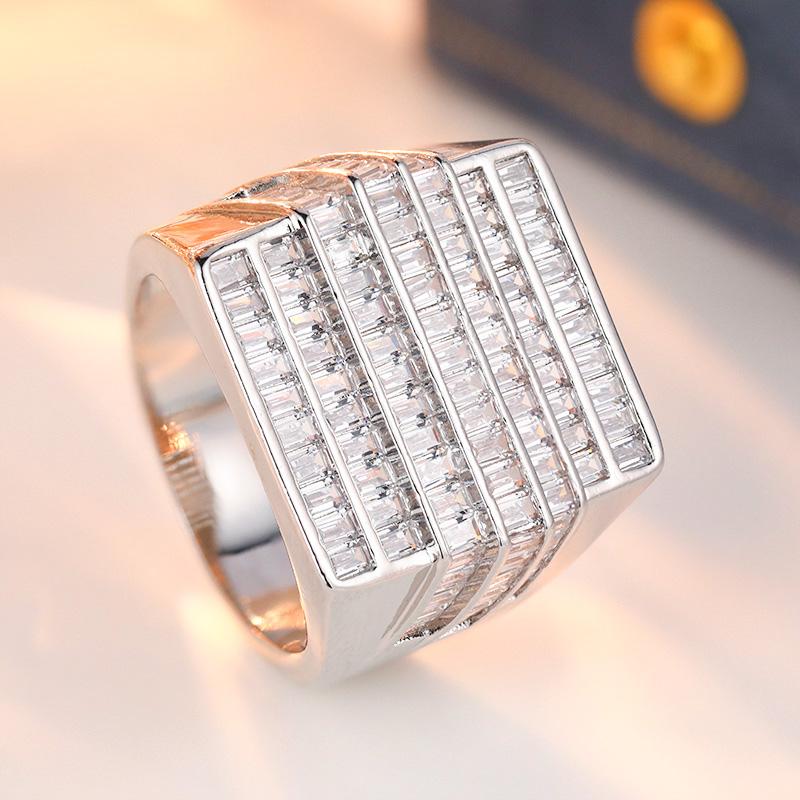Luxury Inlaid White CZ Square Women's Ring Sparkling CopperColor Geometry Daily Wear Party Jewelry Anniversary Gift