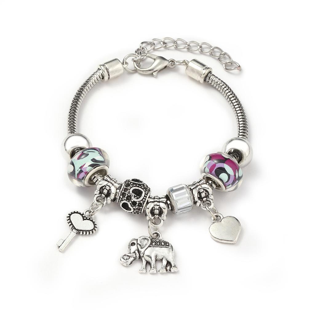 Vintage Handmade Alloy Large Hole Glass Bead Elephant Tree of Life Design Transparent Bracelet Multiple Styles Available