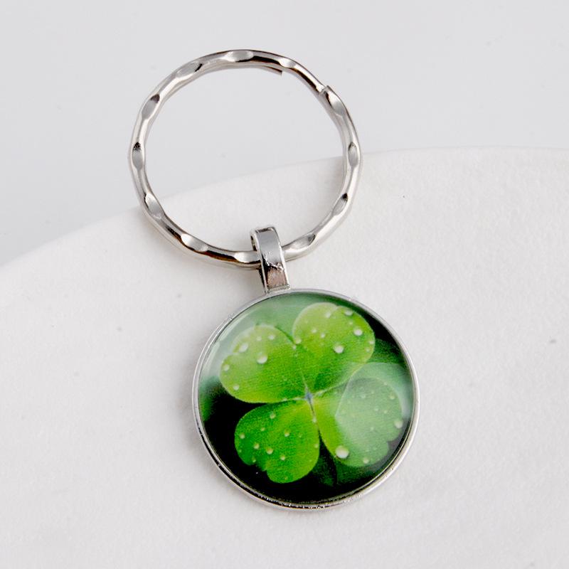 Green Lucky Clover Crystal Glass Keychain with Four-Leaf Clover Charm