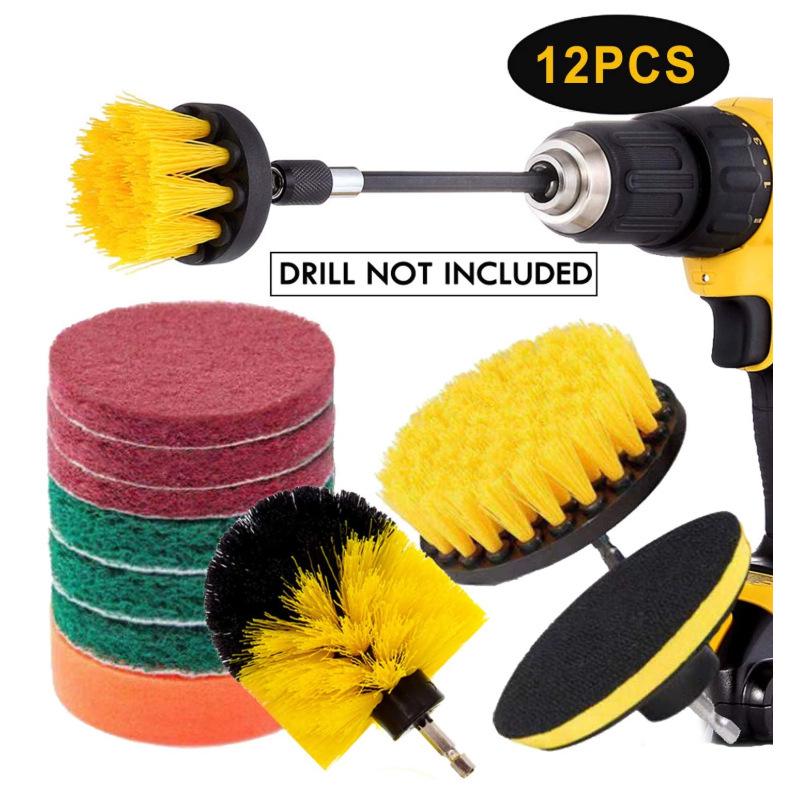 Electric Drill Brush Set: 12-14 Pieces for Cleaning, Polishing, & Grinding with Round Disc for Tile and Carpet