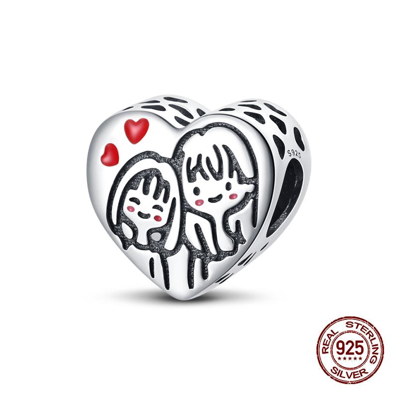 Copper Heart Dog Cat Warm Family Charms Beads Fit 3Mm Original Bracelets Fine Diy Mother'S Day Jewelry Gift